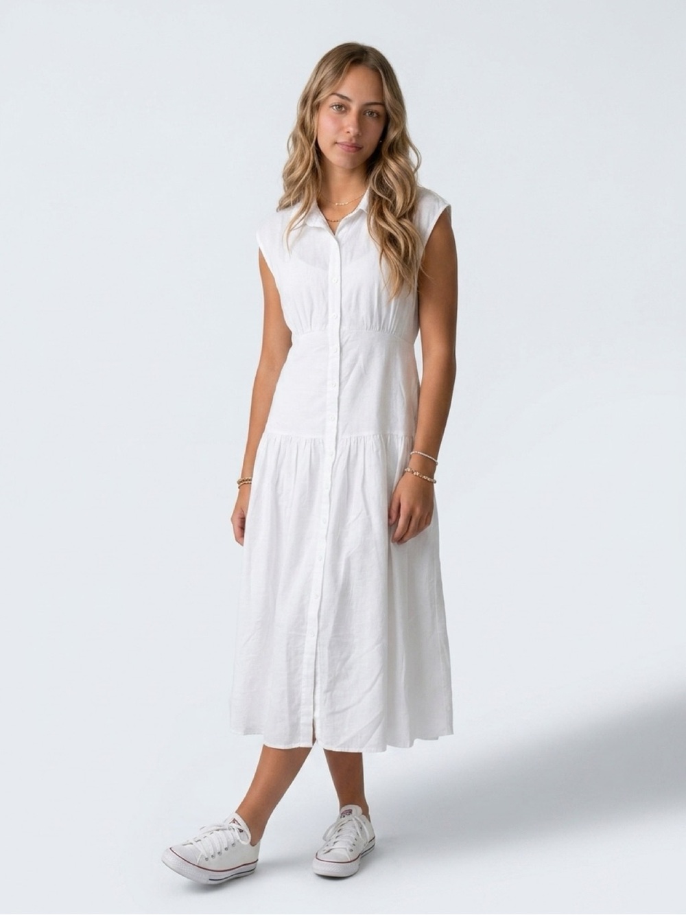 All Row White Women’s  Sun Summer Sleeveless Lined Midi Dress size S